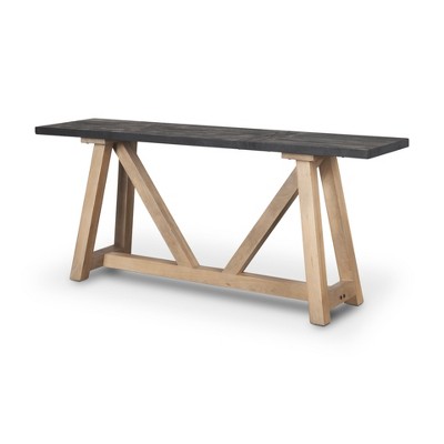 HomeRoots 70" Black and Brown Solid Wood Trestle Console Table