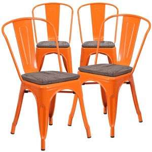 Emma and Oliver 4 Pack Metal Stackable Chair with Wood Seat - 1 of 4