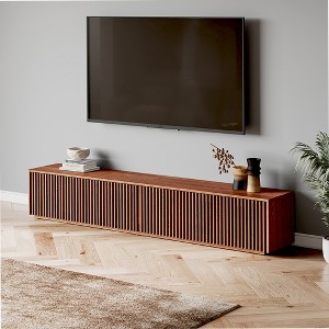 POVISON 95" Modern Wood TV Stand, Minimalist Slatted Entertainment Center,Media Console, TV Console, Perfect for 85-inch TVs - 1 of 4