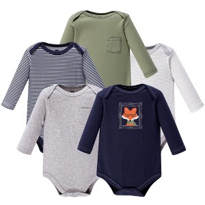 Hudson Baby Infant Boy Cotton Long-Sleeve Bodysuits 5pk, Mr Fox - 1 of 4