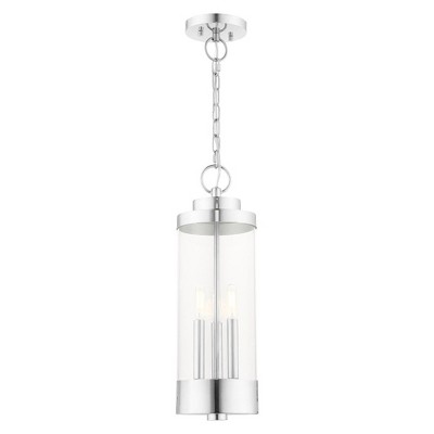 Polished Chrome 3-Light Outdoor Hanging Lantern with Clear Glass