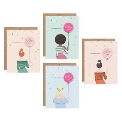 4ct Inklings Paperie Birthday Girl Button Cards Set