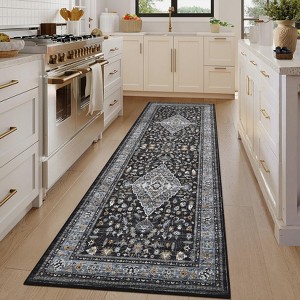 Washable Area Rug Vintage Medallion Floral Print Area Rug Non-Slip Low Pile Carpet for Dining Room Home Office - 1 of 4