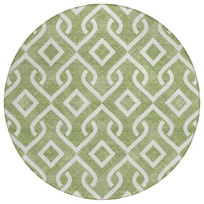 Green And Ivory Geometric Washable Indoor Outdoor Area Rug