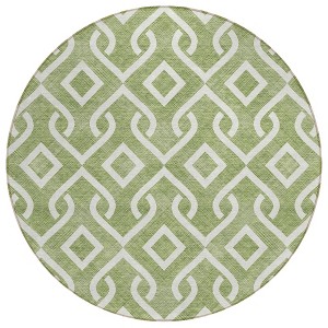 Green And Ivory Geometric Washable Indoor Outdoor Area Rug - 1 of 4