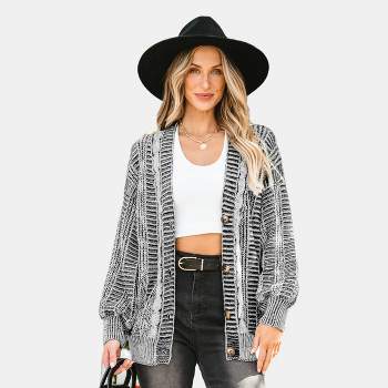 Women's Striped Cable Knit V-Neck Cardigan - Cupshe