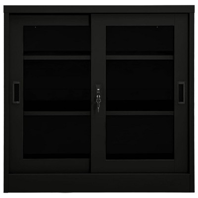 vidaXL Black Sliding Door Cabinet - Robust Steel Construction - with Tempered Glass - Adjustable Shelves - Lockable Office Storage Solution