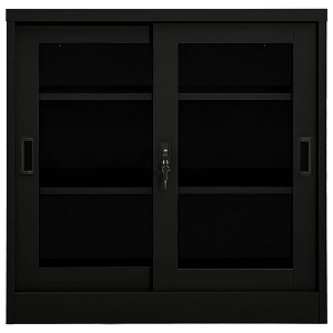 vidaXL Black Sliding Door Cabinet - Robust Steel Construction - with Tempered Glass - Adjustable Shelves - Lockable Office Storage Solution - 1 of 4
