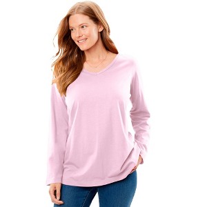 Woman Within Plus Size Perfect Long-Sleeve V-Neck Tee - 1 of 4