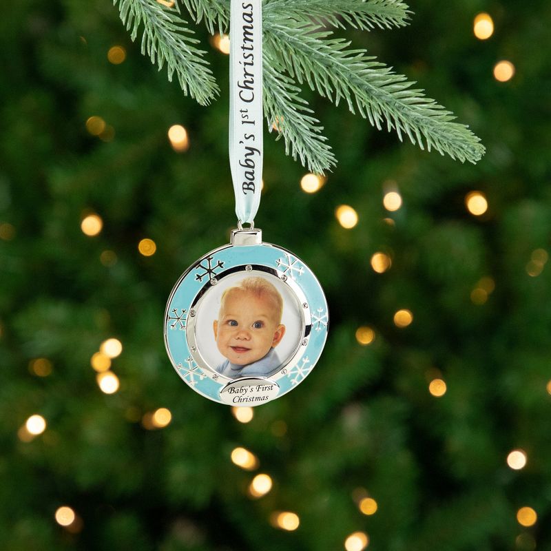 Northlight 3" Blue Silver-Plated Baby's First Christmas Ornament with European Crystals, 2 of 5