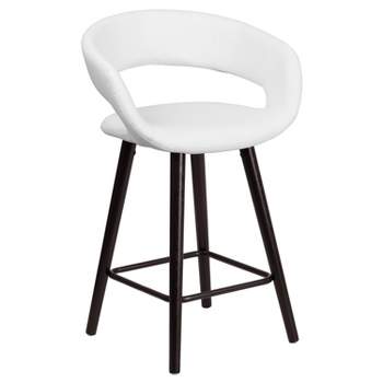 Flash Furniture Brynn Series 24'' High Contemporary Vinyl Rounded Back Counter Height Stool with Cappuccino Wood Frame