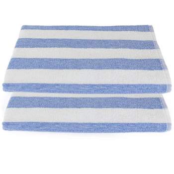 KOVOT Blue Stripe Cabana Beach Towel (Set of 2) 30" W x 60" L | Ring Spun Cotton