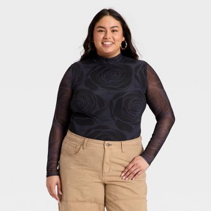 Latino Heritage Month Women's Selena Long Sleeve Bodysuit - Black Floral - 1 of 4