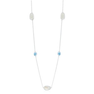 Simona Sterling Silver Bezel-set Blue Topaz and Mother of Pearl by the Yard Necklace - Blue - 36 Inch - 1 of 2