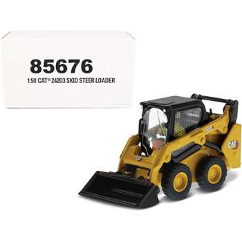 CAT Caterpillar 242D3 Wheeled Skid Steer Loader w/Work Tools and Operator Yellow 1/50 Diecast Model by Diecast Masters