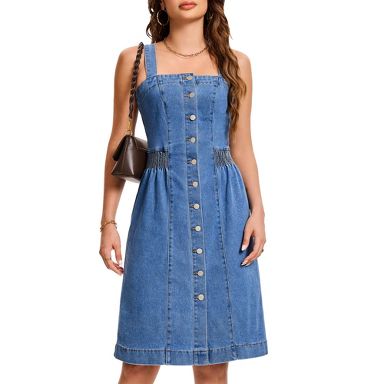 womens western denim dress INSPIRE CHIC Women's Sleeveless Square Neck Button Down A Line Cowgirl Dresses Medium Blue : Target Maxi dress Size:30W Men 1897 Original 5 Plus-Size Fashion Influencers cowboy clothes