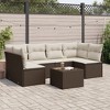 vidaXL 7 Piece Patio Sofa Set with Cushions - Brown and Cream With Table - 2 of 4