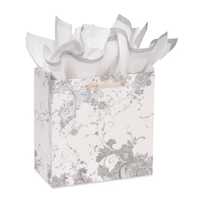 White glitter shop gift bags