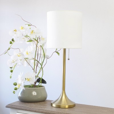 Elegant Gold Metal Base Table Lamp with White Fabric Drum Shade