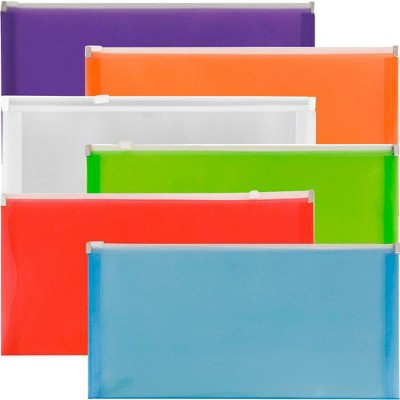 JAM Paper 5'' x 10'' 6pk Plastic Envelopes with Zip Closure - Multicolor