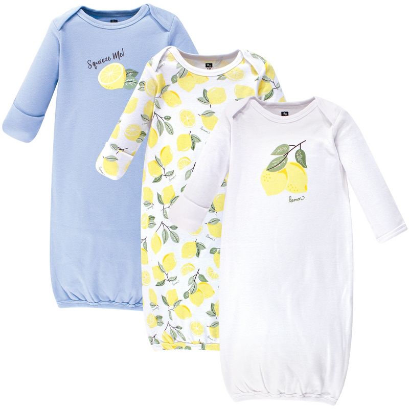 Hudson Baby Infant Girl Cotton Long-Sleeve Gowns 3pk, Lemon, 0-6 Months, 1 of 6