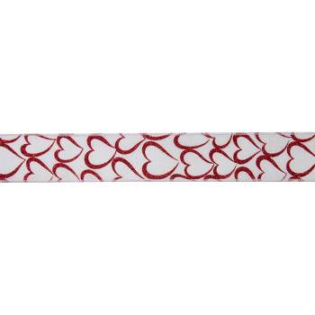 Northlight White and Red Glitter Hearts Valentine's Wired Craft Ribbon 2.5" x 10 Yards