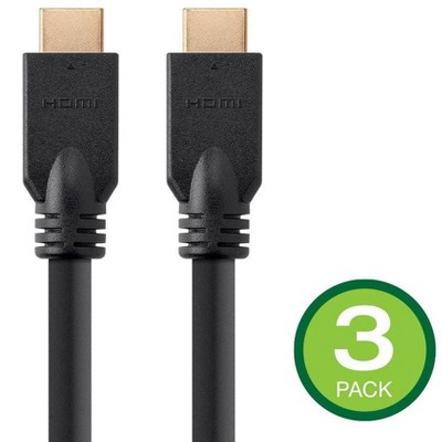 Monoprice High Speed HDMI Cable - 15 Feet - Black, No Logo (3-Pack) 4K@60Hz, HDR, 18Gbps, YCbCr 4:4:4, 26AWG, CL2 - Commercial Series