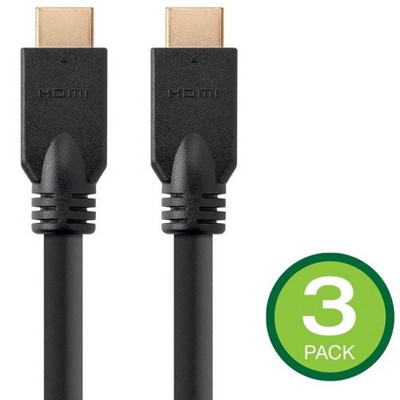 Monoprice High Speed HDMI Cable - 35 Feet - Black, No Logo (3-Pack) 1080p@60Hz, 10.2Gbps, 24AWG, CL2 - Commercial Series