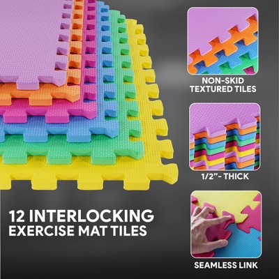 Multicolor EVA Foam Interlocking Exercise Mat Tiles, 24" x 24"