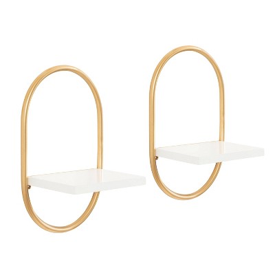 White and Gold Modern Floating Wall Shelves Set of 2