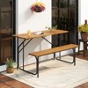 Tangkula Patio Table Bench Set for 2 Picnic Table & Loveseat w/Acacia Wood Top Metal Legs - 2 of 4