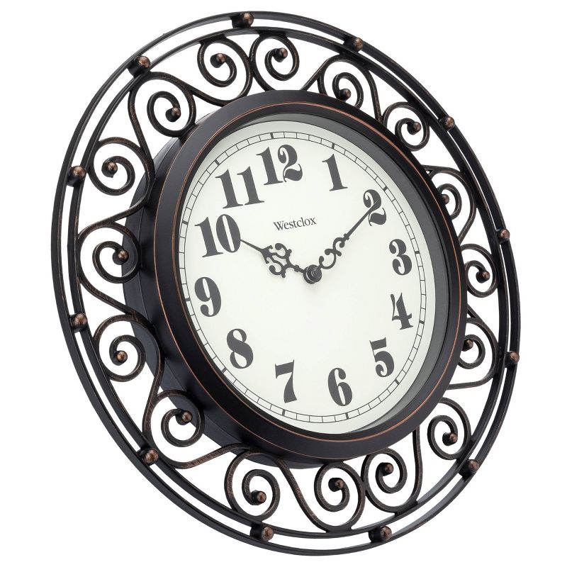 12&#34; Wrought Iron Style Round Wall Clock Black/Bronze-Westclox, 6 of 11