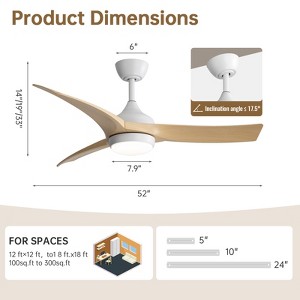 High CFM Ceiling Fans with Lights and Remote Reversible Quiet DC Motor 6 Speeds Dimmable 52'' Modern Ceiling Fan for Bedroom Kitchen Outdoor Patios - 1 of 4
