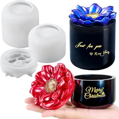 JDICTION Jar Container Resin Molds (2 PCS) - Silicone Molds with Flower Lid for Epoxy Resin Casting, DIY Jewelry Box/Flowerpot/Candle Cup