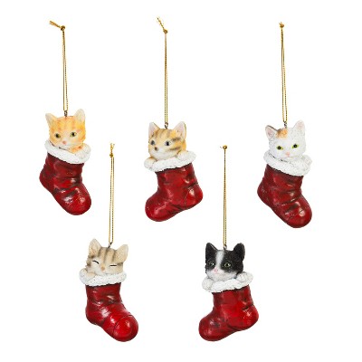 Polyresin Cat in Stocking Ornament, 5 Assorted