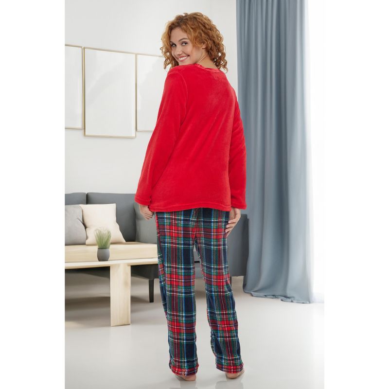 Women's Soft Warm Fleece Pajamas Lounge Set, Long V Neck Top and Pants, PJ, 4 of 9