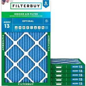 Filterbuy 14.5x27.5x1 Air Filter (6-Pack), Pleated MERV 13 Health Defense Replacement HVAC AC Furnace Filters (Actual Size: 14.25 x 26.25 x 0.75) - 1 of 4