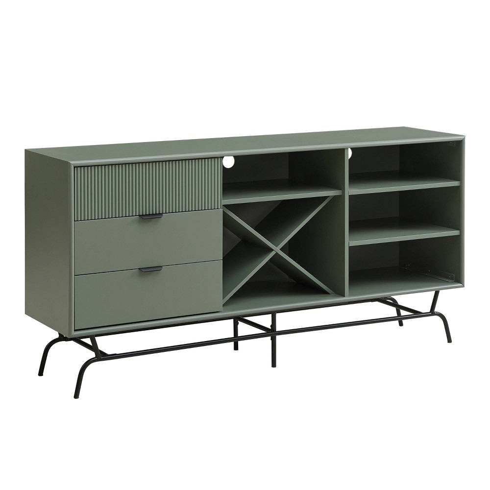 Photos - Display Cabinet / Bookcase miBasics Heath 60" Modern Buffet with Wine Cabinet Sage Green: Freestanding Storage, 4 Shelves, 3 Drawers