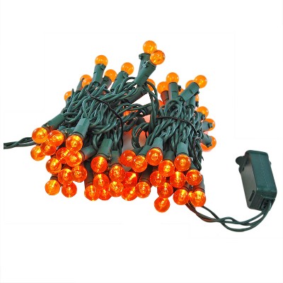 70 Lights Electric Globe String Lights LED Orange: Lumabase, Halloween Pumpkin Theme, Indoor/Outdoor, UL Listed