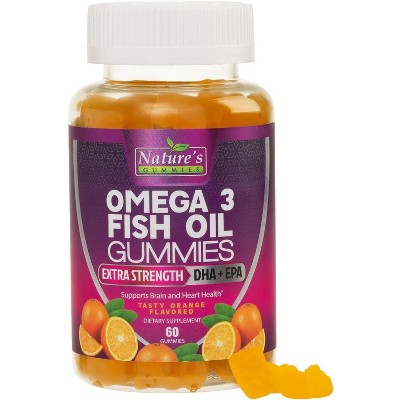 Omega Fish Oil Gummies - Delicious Orange Flavor Fish Oil Omega 3 Supplements with Heart Healthy EPA & DHA Fatty Acids for Heart - 60 Gummies