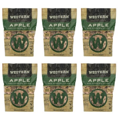 Western BBQ 28065 180 Cubic Inches Premium Apple Wood BBQ Charocal Propane Grill/Smoker Cooking Chips (6 Pack)