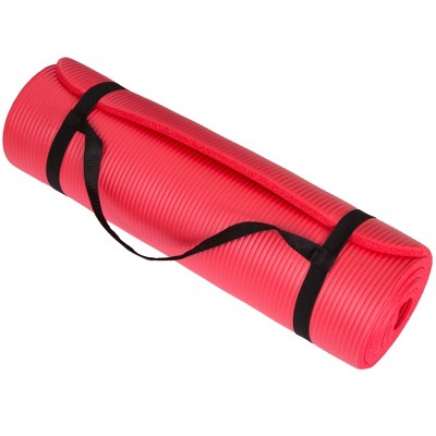 Extra Thick Yoga Mat- Non Slip Comfort Foam, Durable Exercise Mat For Fitness, Pilates and Workout With Carrying Strap By Leisure Sports (Red)