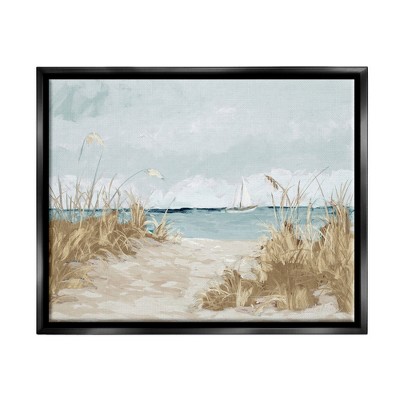Stupell Industries Sandy Beach Walkway Distant Sailboats Floating SeaFloater Canvas Wall Art