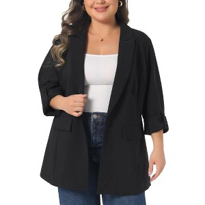Agnes Orinda Women's Plus Size Notch Panel Button Long Sleeve Casual Business Outfits Blazers with Pocket - 1 of 4