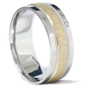 Pompeii3 Mens 950 Platinum & 18K Gold Hammered Wedding Band Ring - 1 of 4
