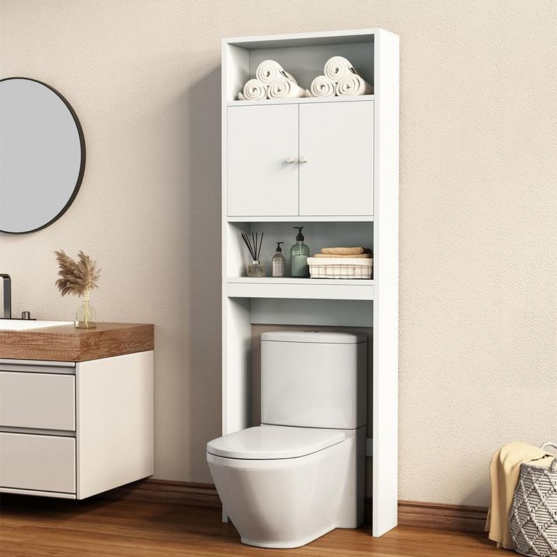 77" Over The Toilet Storage Cabinet,Bathroom Storage Organizer Space Saver Over Toilet with Open Shelves and Double Doors,Storage Cabinet, 1 of 6