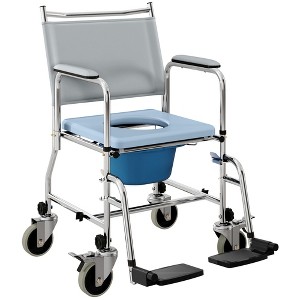 3-in-1 Bedside Commode Chair with Wheels, Shower Chair and Transport Wheelchair - 1 of 4