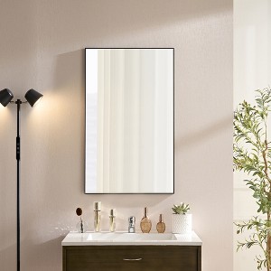 Whisen Rectangle Bathroom Wall Vanity Mirror with Floating Glass Beveled Edge and Aluminum Frame - 1 of 4