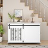 KTMBDW Dog Crate Furniture, Wooden Kennel Table with Double Doors, Indoor Dog House, Small/Medium Size, Lockable Wheels, 39.37" L, White - 3 of 4