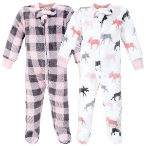 Hudson Baby Infant Girl Plush Sleep and Play, Pink Moose - 1 of 4